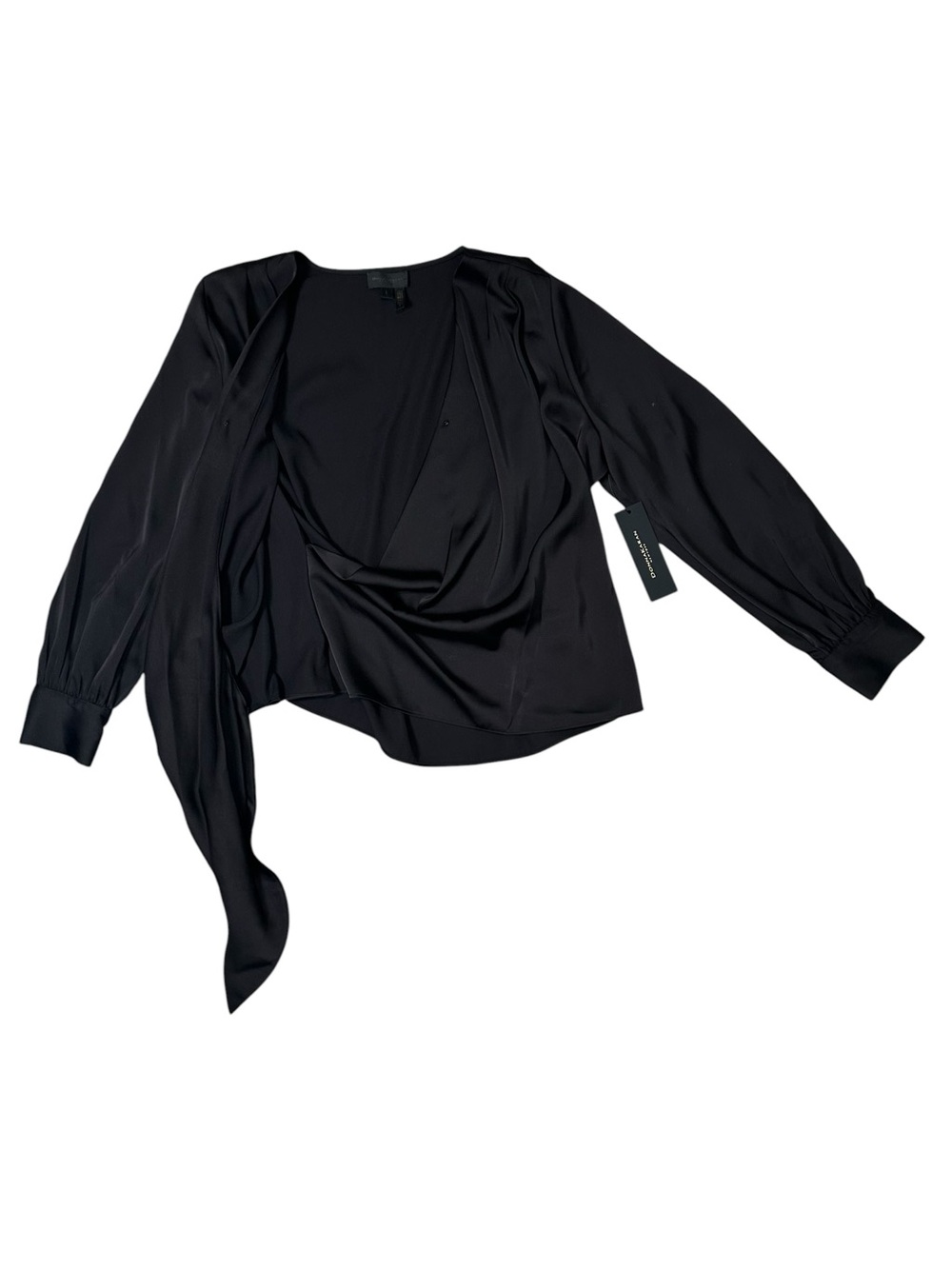 Donna Karan Women’s L Black Faux Wrap Long Sleeve Top Blouse - Picture 3 of 11